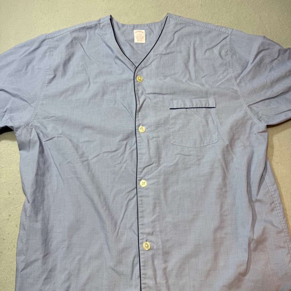 Brooks Brothers Short Sleeve Pajama Top XL Blue Cotton Wrinkle Resistant V-Neck - Picture 1 of 7